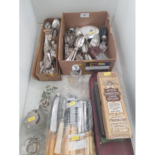 320 - A quantity of plated Cutlery, a cased Carving Set, a selection of Inkwells, etc, (R5)