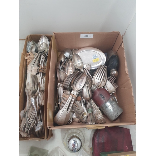 320 - A quantity of plated Cutlery, a cased Carving Set, a selection of Inkwells, etc, (R5)