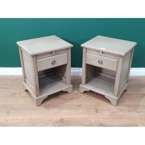 33 - A pair of modern painted Bedside Tables, fitted slides and drawers, 1ft 9in H, (R3)