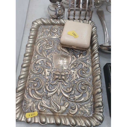 332 - Silver Plated items including Coffee Pots, embossed Tray, Pedestal Bowl, Napkin Rings, Ladles, Toast... 