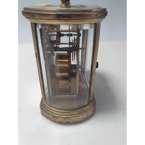 341 - Four various brass-cased Carriage Clocks and a Siemens Bros brass cased Compass, 3 1/2in diam, (R5)