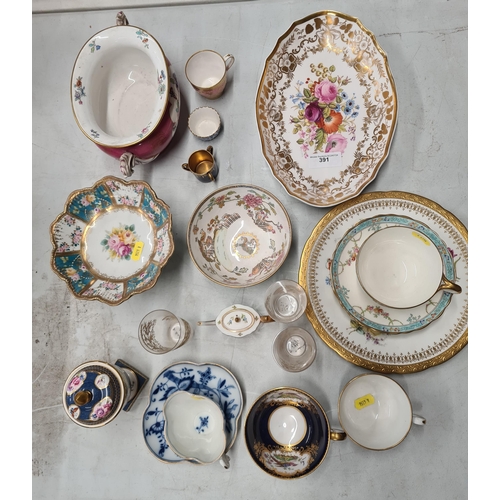 391 - A collection of Coalport and Copeland including puce and gilt Tureen, Cups and Saucers, Tazza, etc.