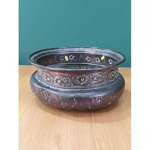 41 - A 19th Century embossed copper Bowl with floral frieze design, 16in diam, (R4)