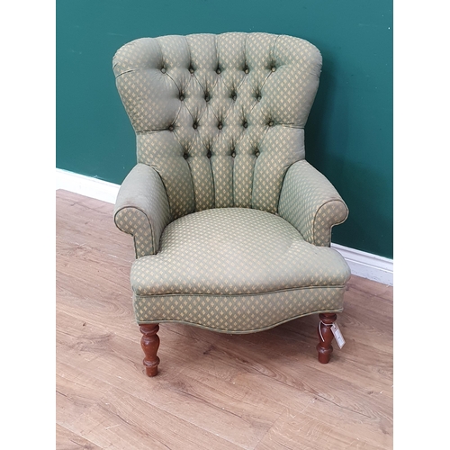 5 - ***** WITHDRAWN *****


A green upholstered button back Elbow Chair with all over yellow diamond dec... 