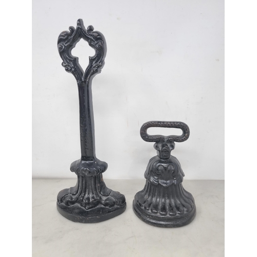 56 - Two black painted cast iron Doorstops, 13 & 7in (R2)