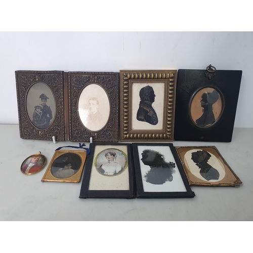 65 - Four Silhouettes of bust portraits, an embossed double Photograph Frame, an oval Miniature Bust Port... 