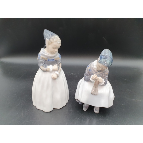 69 - Two Royal Copenhagen Figures of girls wearing white dresses and bonnets, 8 & 6in, No 1251 & 1314 (R1... 