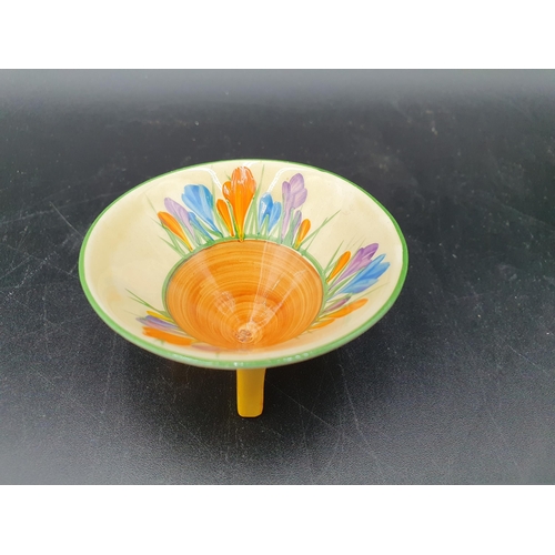 79 - A Clarice Cliffe small conical Bowl crocus pattern, A/F (Small Hairline Crack approximately 1cm long... 