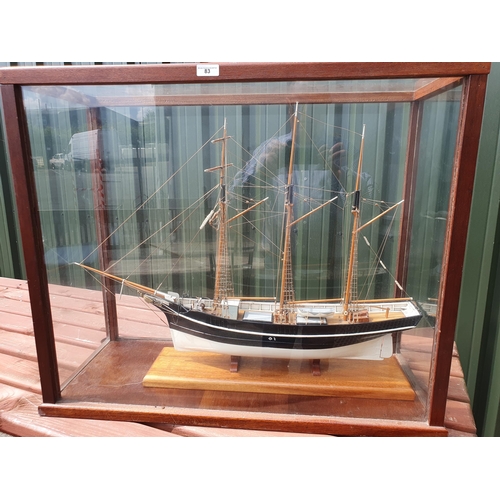 83 - A Scale Model of three masted Sailing Vessel Cumberland Lassie, Maryport, in mahogany framed and gla... 