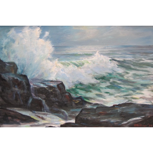 236 - OTHO BAKER. Waves breaking on a rocky shore, signed and dated 78, oil on canvas, 24 x 36 in(mez)