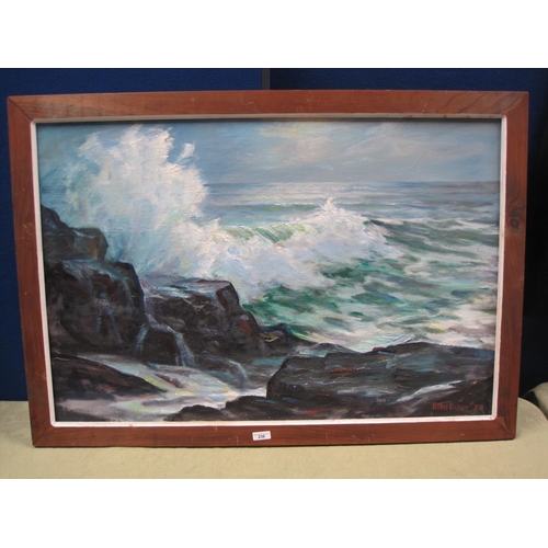 236 - OTHO BAKER. Waves breaking on a rocky shore, signed and dated 78, oil on canvas, 24 x 36 in(mez)