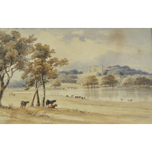 406 - ENGLISH SCHOOL CIRCA 1880. Wooded lake landscapes, oil on board, 6 x 12 in, a pair; two watercolours... 