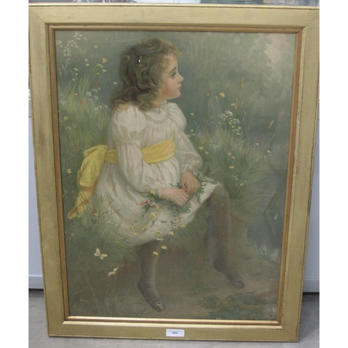 409 - ENGLISH SCHOOL CIRCA 1900. The Flower Girl, oleograph, 30 x 25 in (R1)