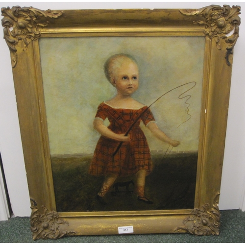 413 - ENGLISH SCHOOL circa 1860. Portrait of a young Boy, in tartan costume,oil on canvas, 20 x 16 in (R3)