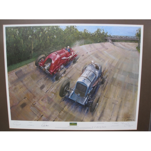 414 - AFTER TERENCE CUNEO. 'August Bank Holiday Meeting at Brooklands, 1932', reproduction in colours, pen... 