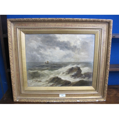 416 - ENGLISH SCHOOL circa 1880. Shipping off a Coast on a windy day, oil on canvas, 16 x 24 in ; and two ... 