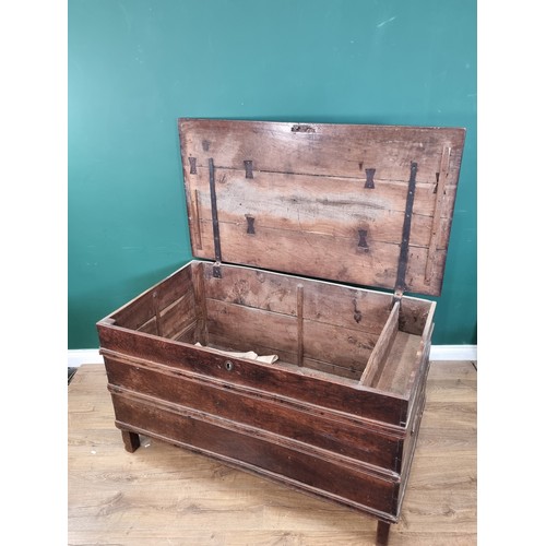 294 - An antique oak Coffer with reeded edge to the hinged top and moulded banding to the sides, 4ft 5in W... 