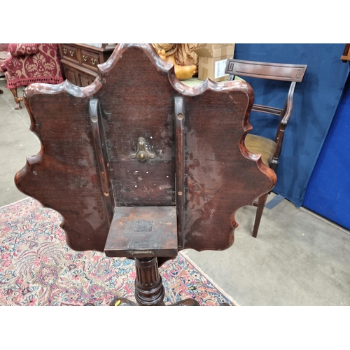 286 - A Georgian mahogany tilt-top Table with shaped dished top on fluted and spiral turned column and car... 