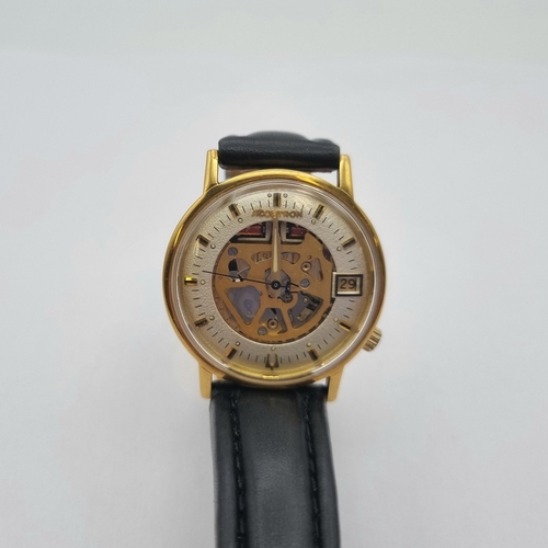 135 - A gentleman's Bulova Accutron skeleton Wristwatch the dial with hourly baton markers, seconds hand a... 