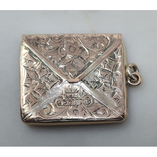 105 - A 9ct gold Envelope Stamp Case with floral and scroll engraving, heart shape cartouche, Chester 1903... 