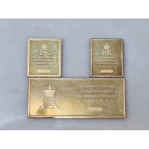 108 - Three silver gilt Replica Stamps commemorating the silver jublilee of Queen Elizabeth II