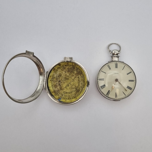 141 - A silver pair cased Pocket Watch the cream enamel dial with roman numerals, single train fuseé movem... 