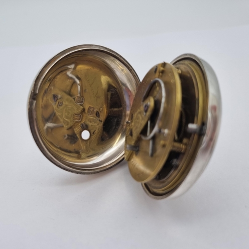 141 - A silver pair cased Pocket Watch the cream enamel dial with roman numerals, single train fuseé movem... 