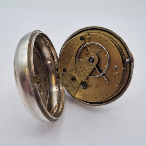 141 - A silver pair cased Pocket Watch the cream enamel dial with roman numerals, single train fuseé movem... 