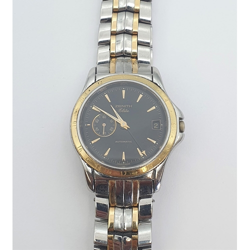 150 - A gentleman's Zenith Elite Automatic Wristwatch the black dial with hourly gold tapered baton marker... 