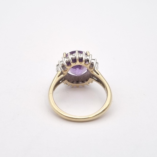 172 - An Amethyst and Diamond Cluster Ring claw-set oval mixed-cut amethyst within a frame of brilliant-cu... 