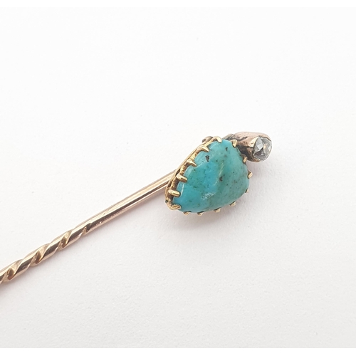 178 - A gold Stick Pin set pear shaped turquoise and old-cut diamond in Cartier box and a single Dress Stu... 