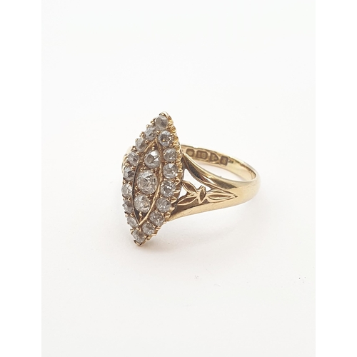 194 - An Edwardian Diamond marquise Ring pavé-set old-cut stones in 18ct gold, ring size O 1/2, approx 5.2... 