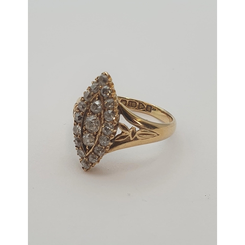 194 - An Edwardian Diamond marquise Ring pavé-set old-cut stones in 18ct gold, ring size O 1/2, approx 5.2... 