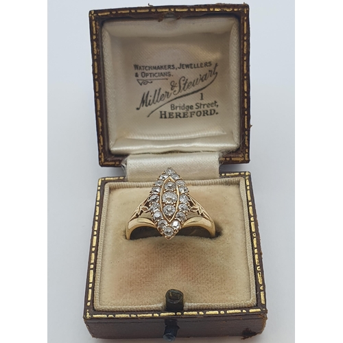 194 - An Edwardian Diamond marquise Ring pavé-set old-cut stones in 18ct gold, ring size O 1/2, approx 5.2... 