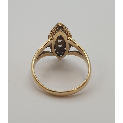 194 - An Edwardian Diamond marquise Ring pavé-set old-cut stones in 18ct gold, ring size O 1/2, approx 5.2... 