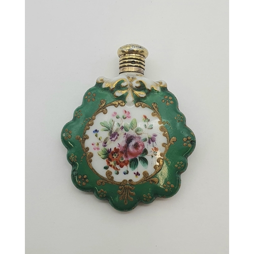 212 - A French porcelain Scent Bottle painted bouquets with silver gilt mounts, approx 5.5cms