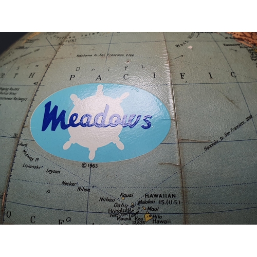 218 - A paper covered Globe with 'Meadows' Advertising to base 18in H