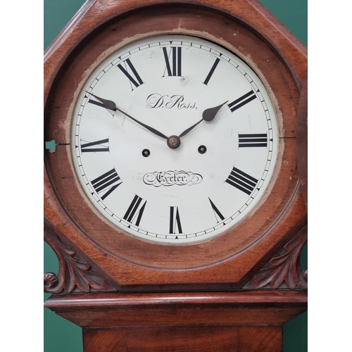 224 - A 19th Century mahogany weight-driven Wall Clock, the circular enamel dial inscribed D. Ross, Exeter... 