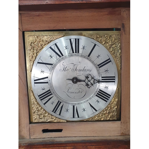 230 - An 18th Century elm cased Longcase Clock with squared dial, silvered chapter ring and inscribed Thos... 