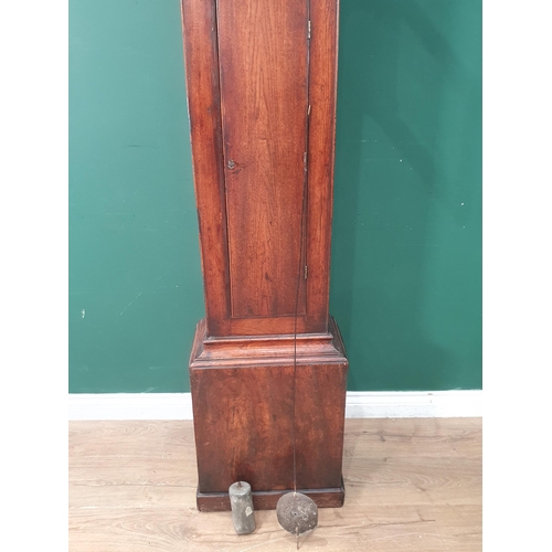 230 - An 18th Century elm cased Longcase Clock with squared dial, silvered chapter ring and inscribed Thos... 