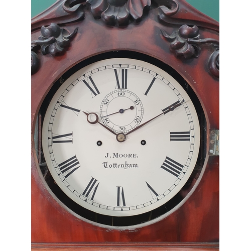 232 - A 19th Century mahogany cased Eight Day Long Case Clock, with shaped hood with applied scrolled leaf... 