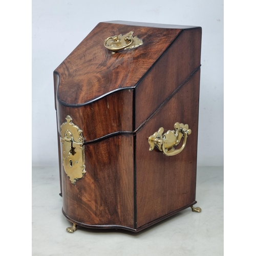 239 - A Georgian mahogany and brass mounted Stationery Box with hinged sloping front enclosing divisions a... 