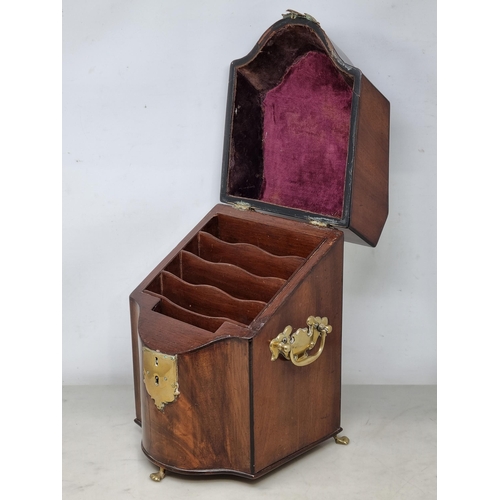 239 - A Georgian mahogany and brass mounted Stationery Box with hinged sloping front enclosing divisions a... 