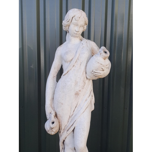 249 - A painted and weathered composite stone Water Feature Statue in the form of a Classical Maiden holdi... 