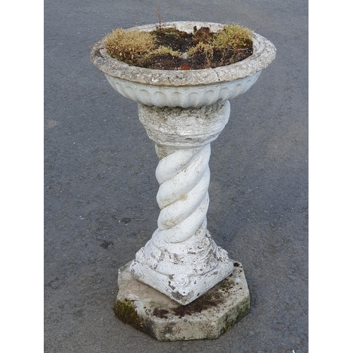 250 - A painted weathered composite stone Bird Bath, the bowl on spiral support and rosette decorations, a... 