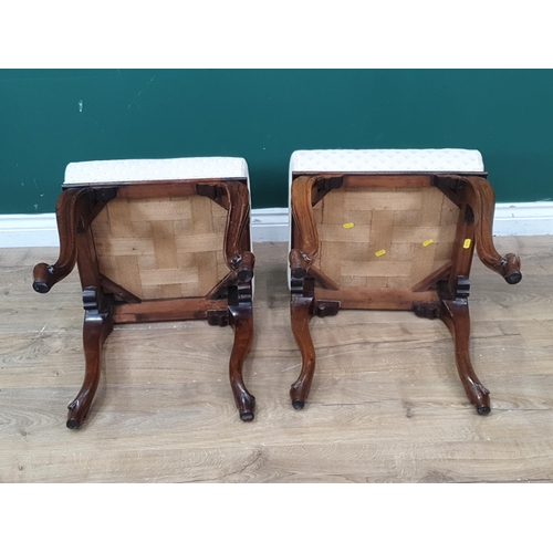 261 - A near pair 19th Century rosewood Dressing Stools raised on slender cabriole supports and cream upho... 