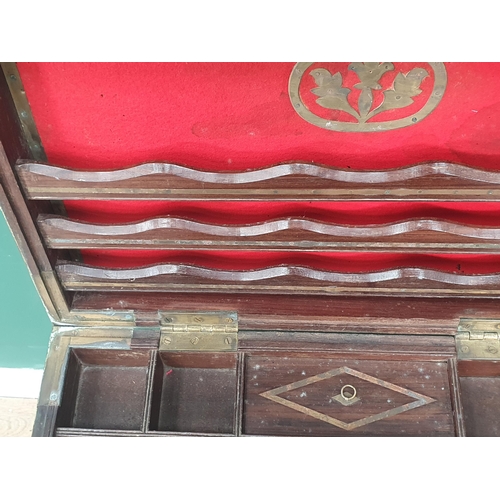 266 - A 19th Century Continental hardwood Strong Box with brass inlay, the hinged cover opening to reveal ... 