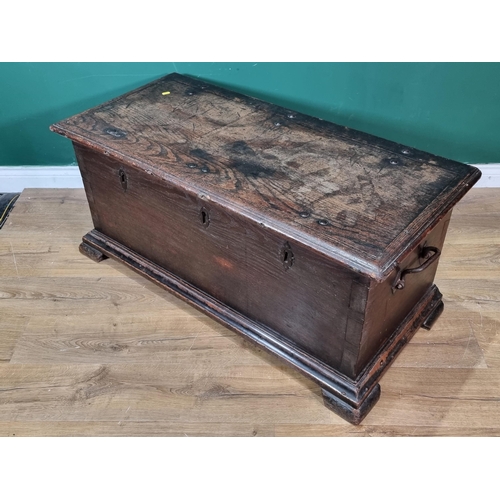 278 - A late 17th Century oak Strong Box with hinged lid above three locks and riveted heavy duty strap hi... 