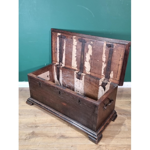 278 - A late 17th Century oak Strong Box with hinged lid above three locks and riveted heavy duty strap hi... 