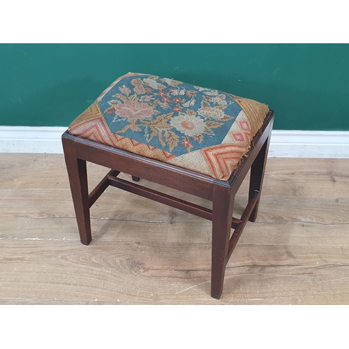 288 - A 19th Century mahogany framed Stool, with drop in floral tapestry upholstered seat, raised on squar... 